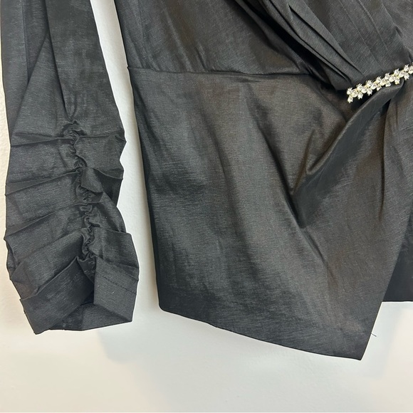 Madame X Black Vintage Pleated Rhinestone Ruched Faux Rap Blouse/Jacket Size M - Picture 9 of 12